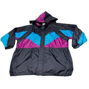 Vintage adidas Jacket Mens XL Purple Blue Lightweight Windbreaker Hooded 80’s